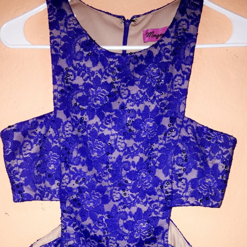 Royal Blue Long Side Cut-out Lace Gown